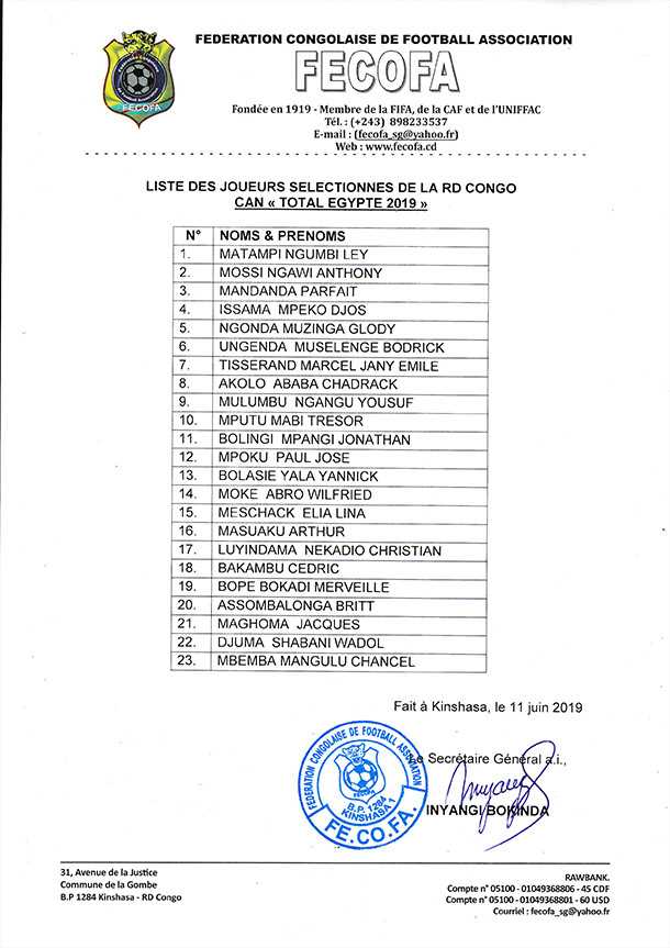 Liste des 23 finale CAN 2019 0002