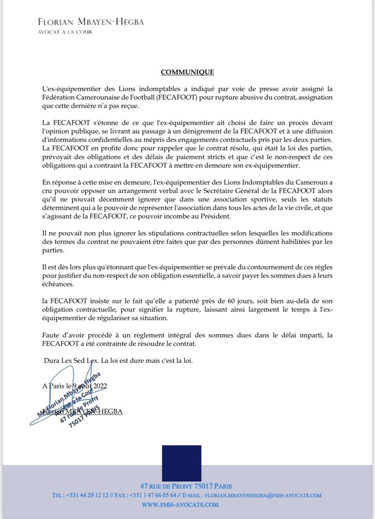 Fecafoot, Le Coq Sportif