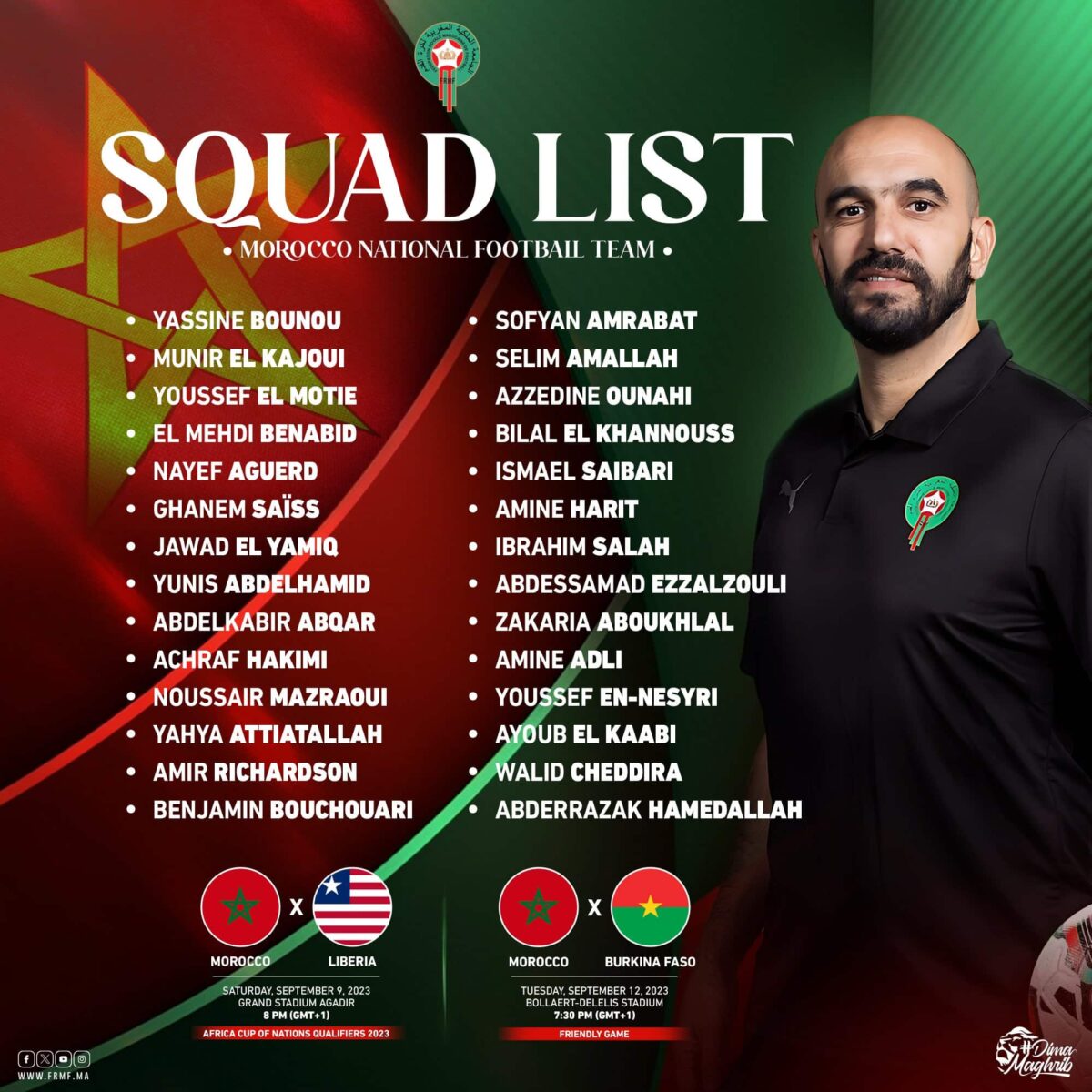 Liste Maroc Liberia Burkina Faso