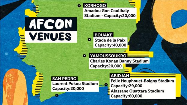 Carte Côte d'Ivoire, CAN 2023
