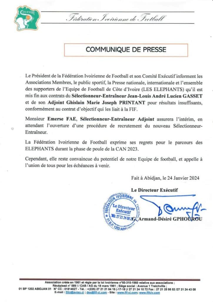 Communiqué Gasset, FIF