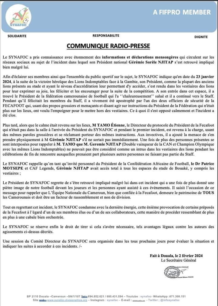 Communiqué Synafoc