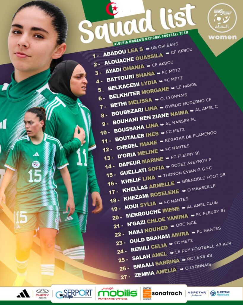 Algérie, sélection féminine liste juin 2024