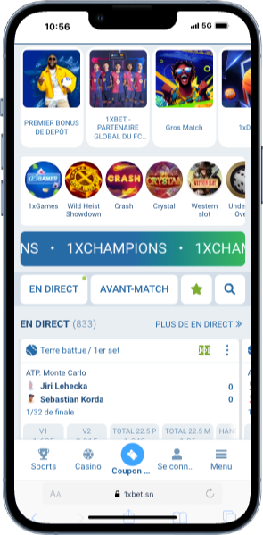Tous les matchs sur l'APK 1xbet