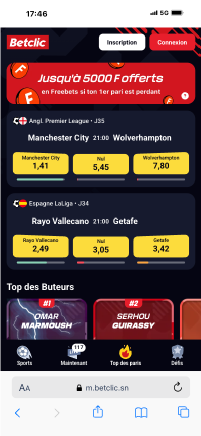 L'interface qui vous permet d'utiliser votre code Betclic