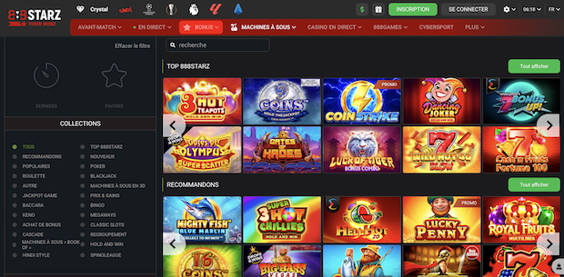 Jeux de casino accessibles avec le code promo 888starz