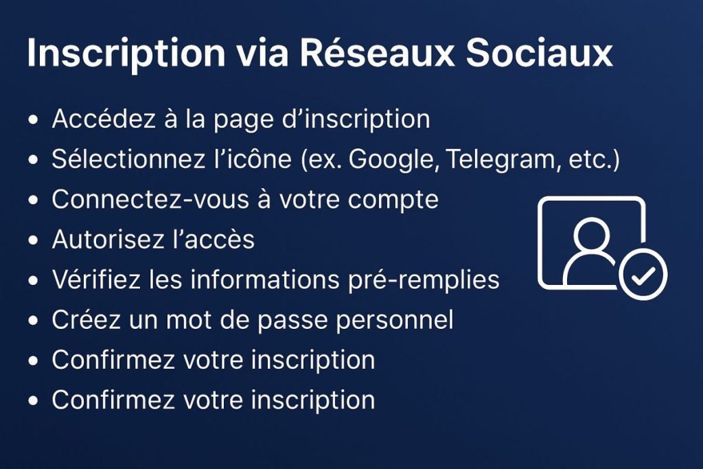 Réalisez votre inscription via les réseau sociaux sur 1xBet