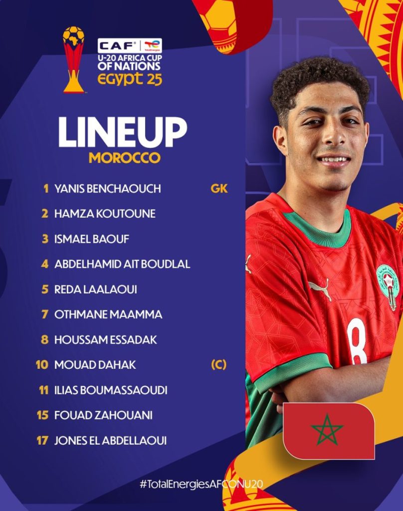 Compo Maroc contre Afrique du Sud finale de la CAN U20 2025