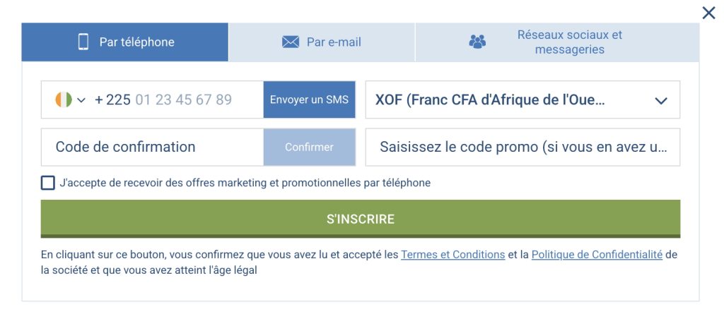 Betwinner et 1xbet ont une procédure d'inscription identique