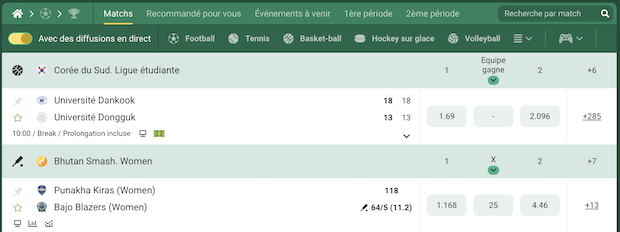 Placez vos pronos Live sur Betwinner.