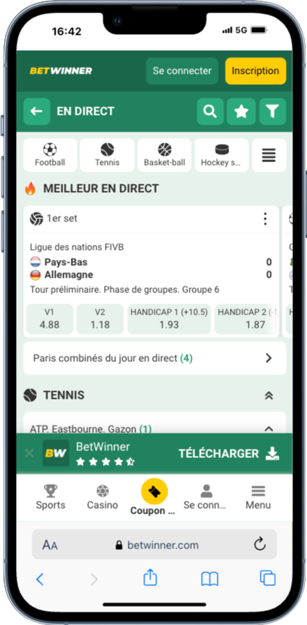 Parier en direct sur l'APK Betwinner