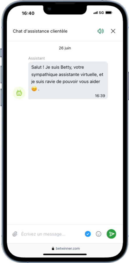 Le service client Betwinner sur l'APK