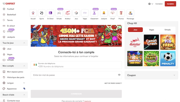 Choplife est un bookmaker de Côte d'Ivoire avec une licence de la LONACI