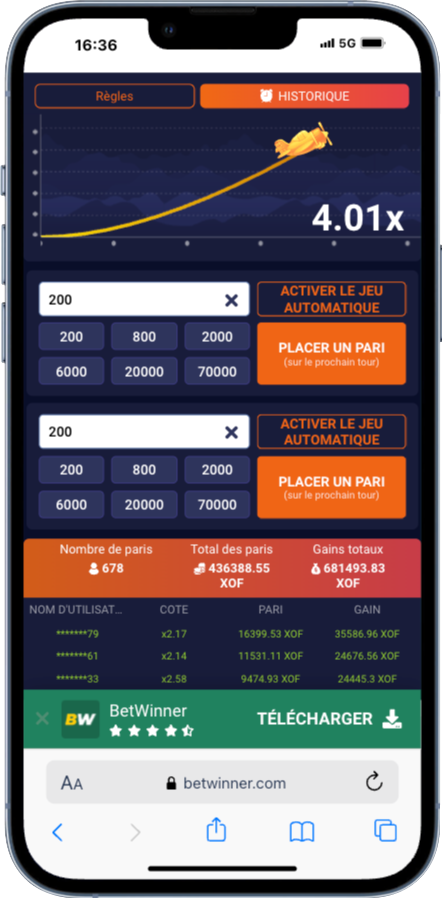 Jouer sur les jeux de casino sur l'APK Betwinner