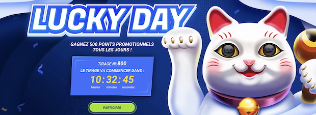 Gagnez des points à la promo Jour de Chance en vous inscrivant avec le promo code 1xBet