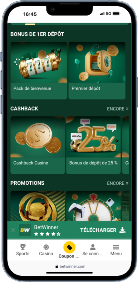 Les promotions sur l'APK Betwinner