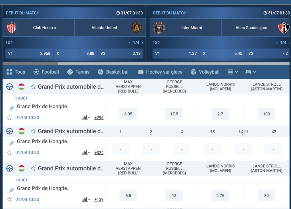 Pariez sur la Formule 1 avec 1xbet