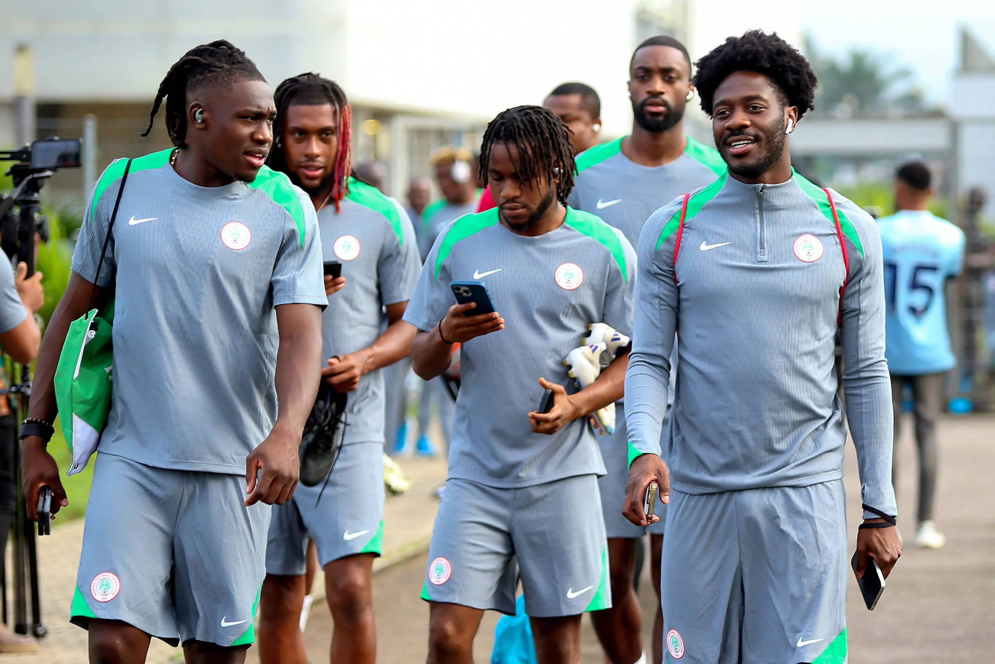 Calvin Bassey, Ademola Lookman and Ola Aina during the Super Eagles of Nigeria training
