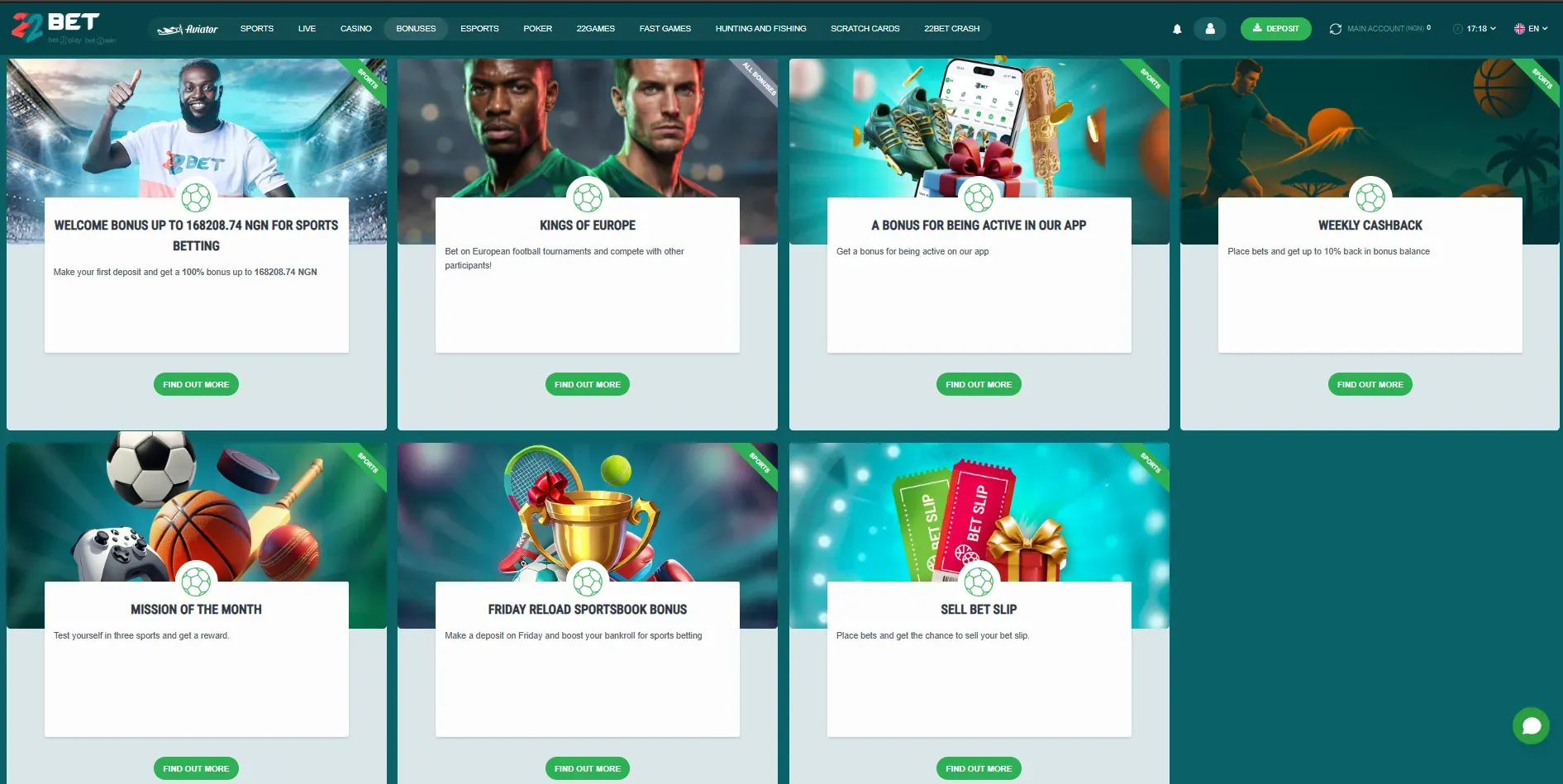 22bet promo page with offers for regular and new users.