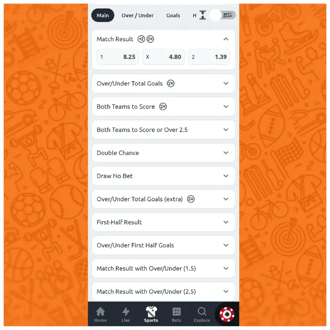 Betano app betting markets