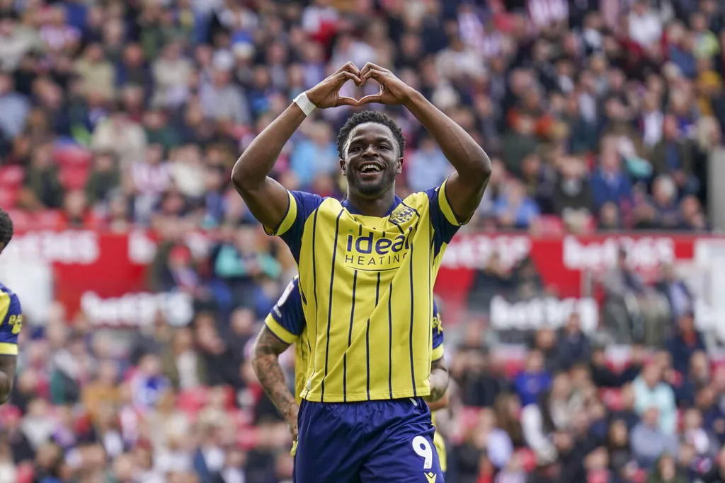 Stoke City FC v West Bromwich Albion FC West Bromwich Albion forward Josh Maja (9) scores a GOAL 1-2 and celebrates duri