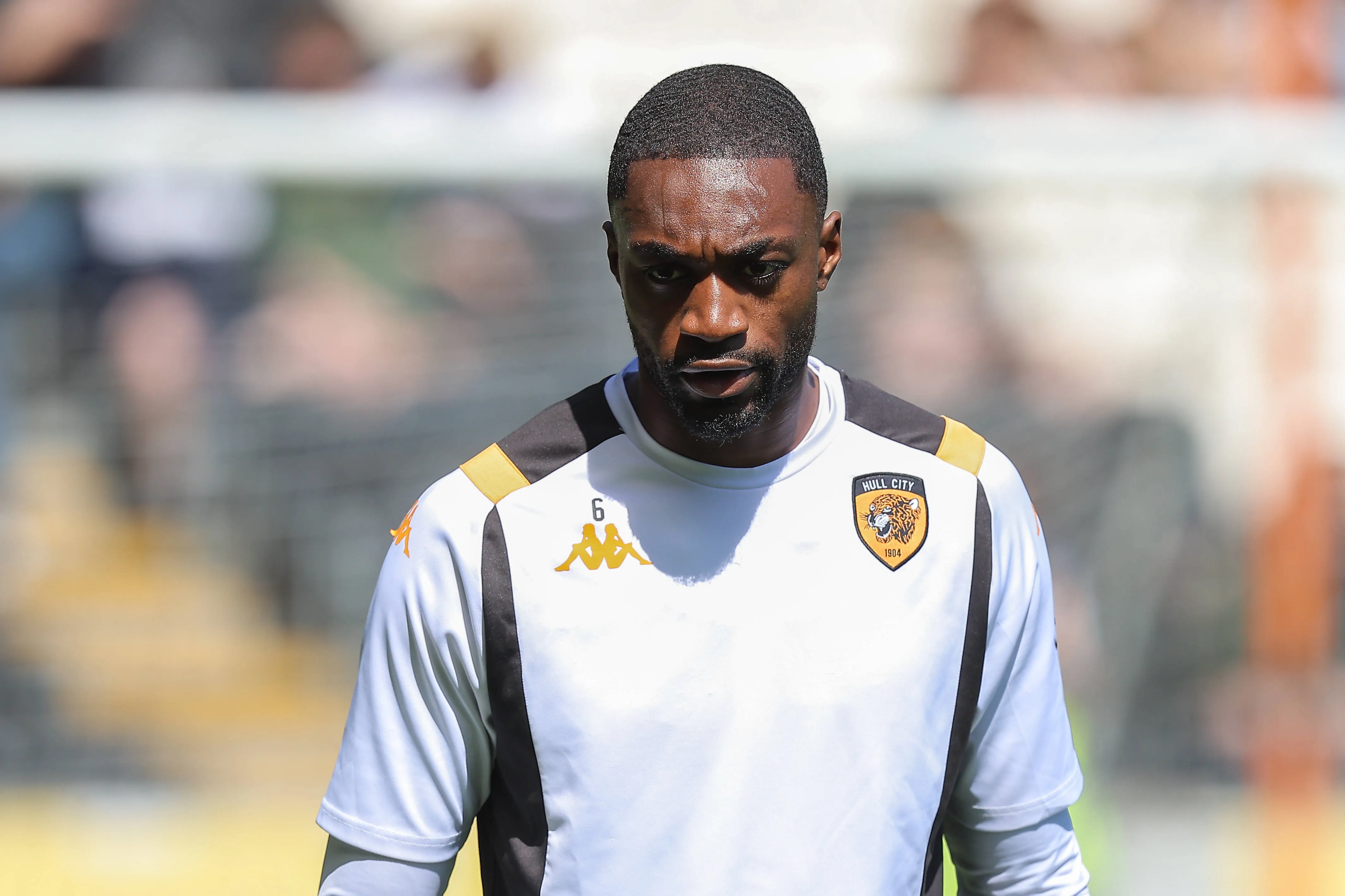 Semi Ajayi of Hull City during the pre-game warmup prior to the Sky Bet Championship match at the MKM Stadium