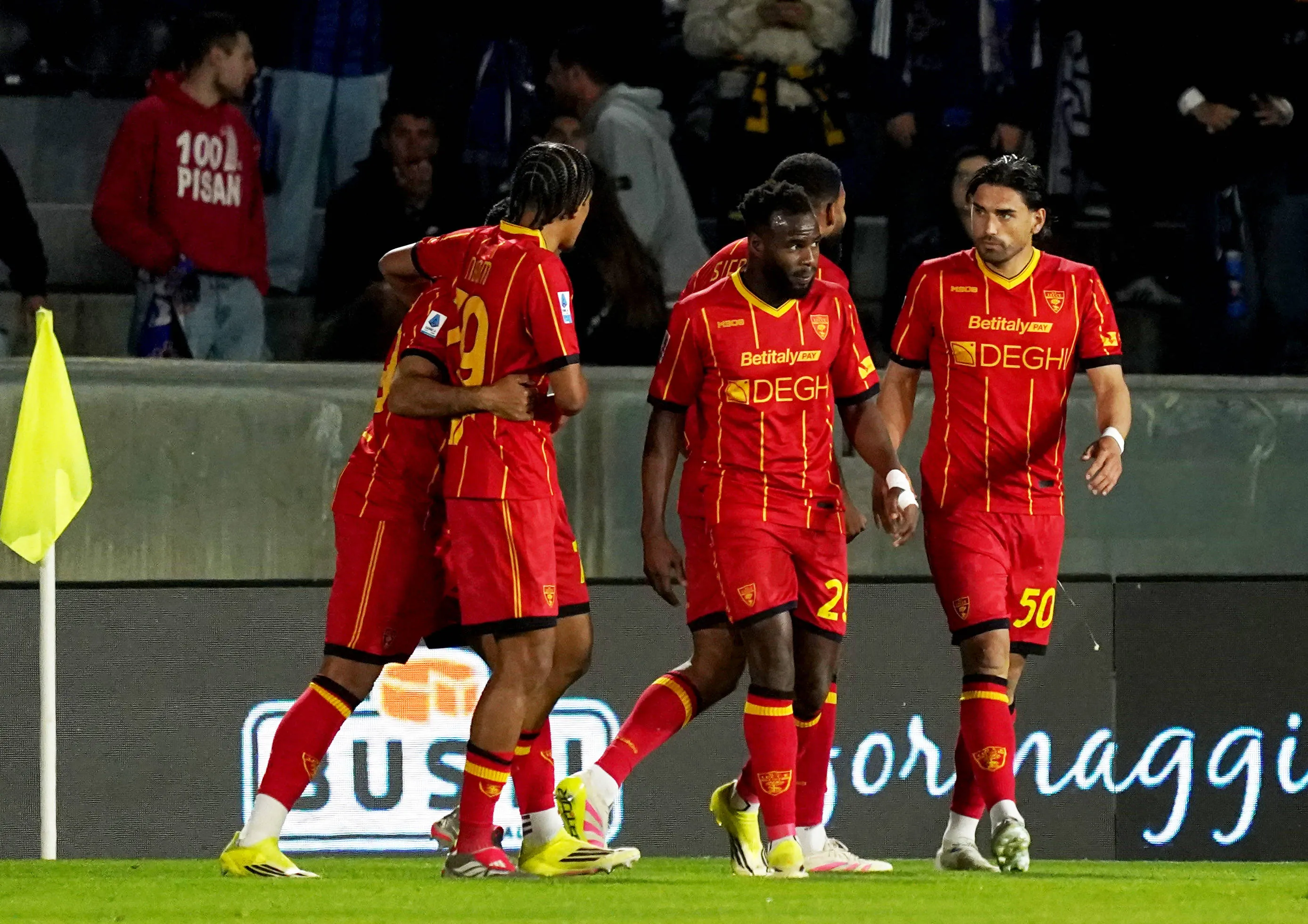 Lecce's Lameck Banda make score a goal of 0-1....During the Serie A soccer match between Pisa and Lecce at the Cetilar Arena Romeo Anconetani Stadium in Pisa Center West. 