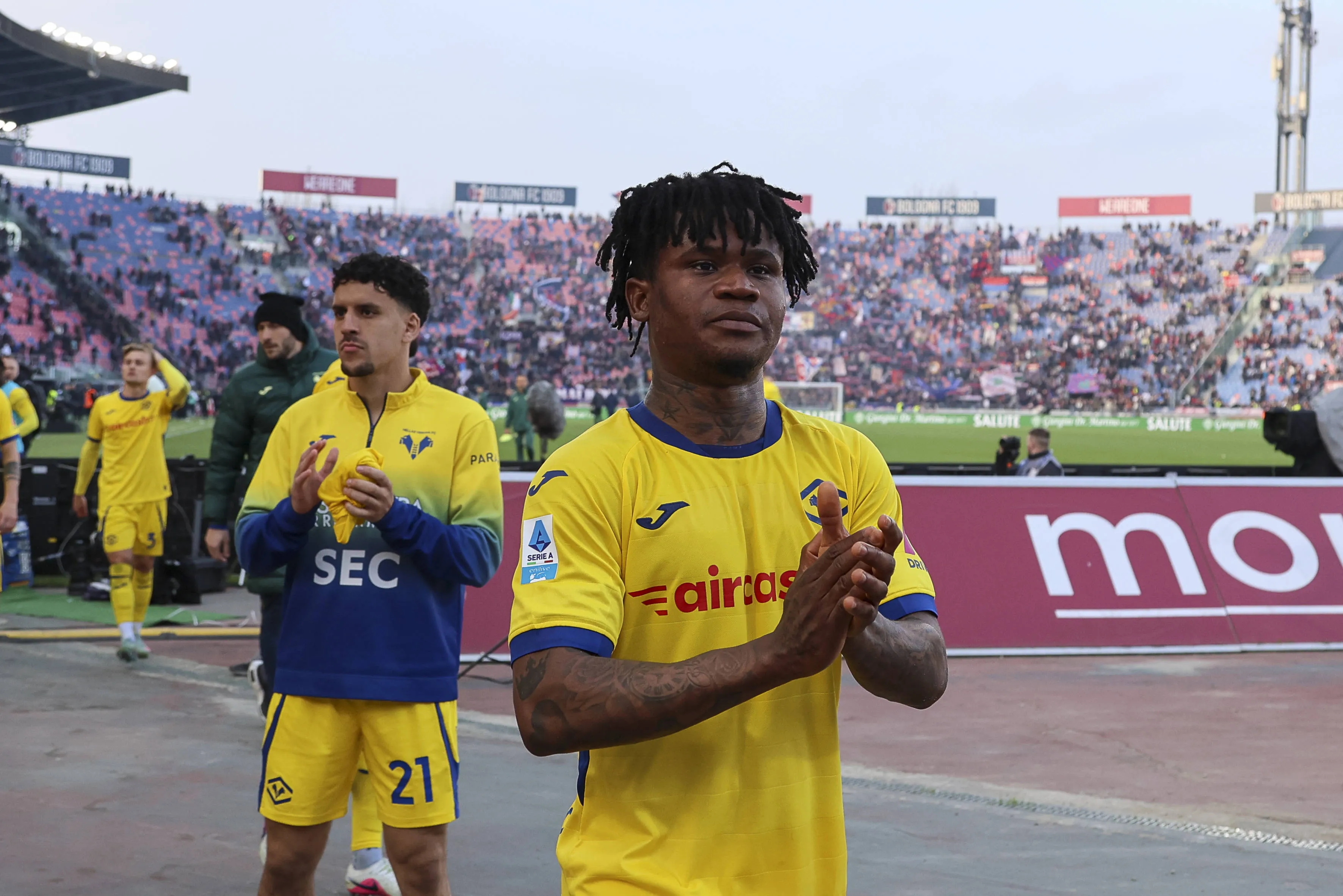 Gift Orban of Hellas Verona FC applauds the fans following the final whistle at the end of the Bologna FC vs Hellas Verona, 28th Serie A Enilive 2025-26 game at Renato Dall Ara stadium in Bologna, Italy, on March 8, 2026.