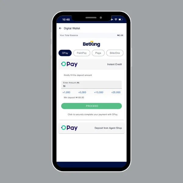 OPay Deposit Page on BetKing