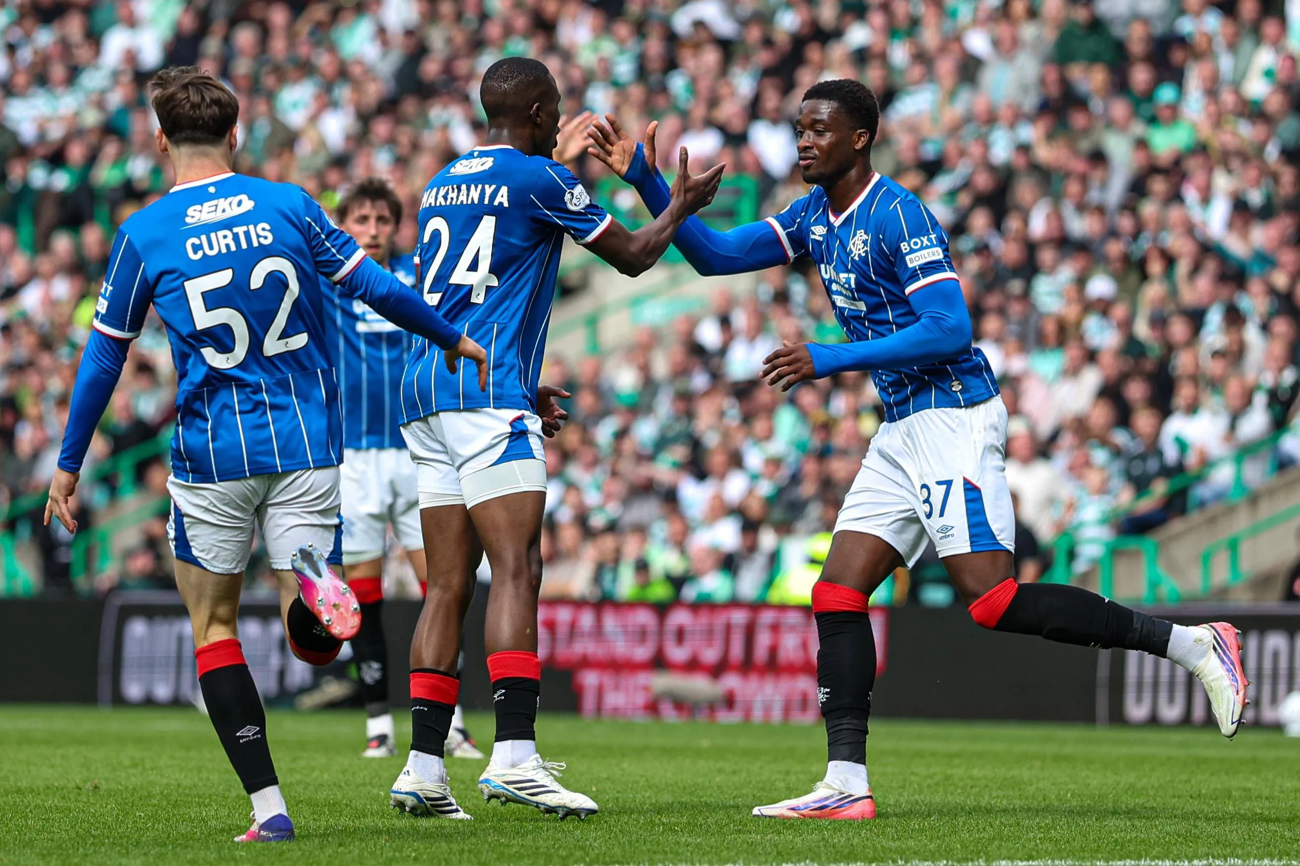 Olwethu Makhanya and Rangers teammate Emmanuel Fernandez at the Old-Firm derby