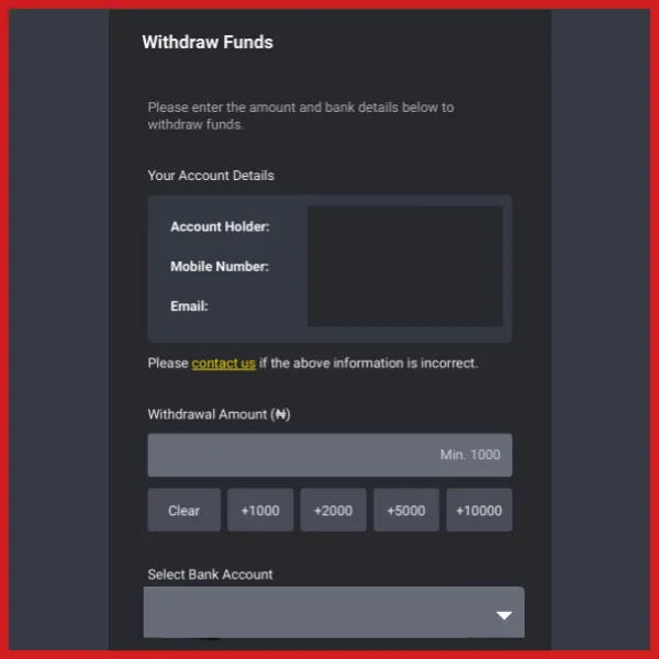 Bet9ja withdrawal page with account details and withdrawal amount field.