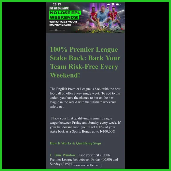 Bet9ja Weekend Cashback Offer Page