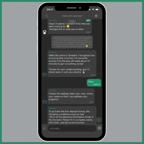 BetWinner Nigeria live chat showing support assisting a user to activate promo code NIGFOOT.