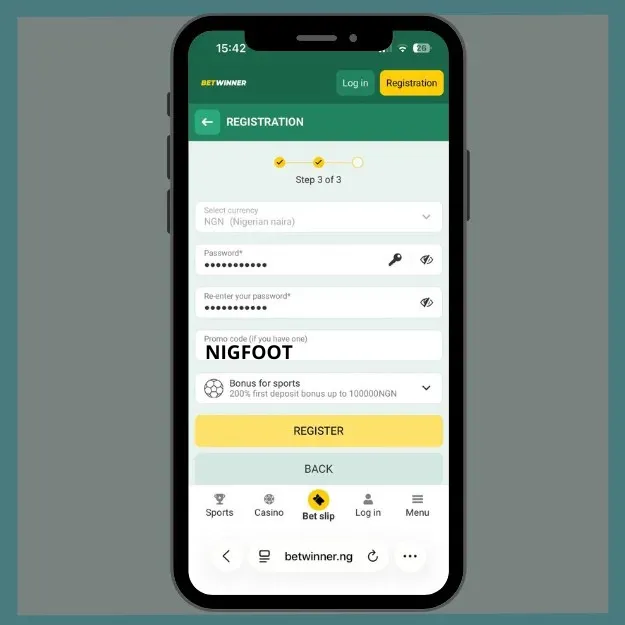Betwinner promo code in the registration field NIGFOOT