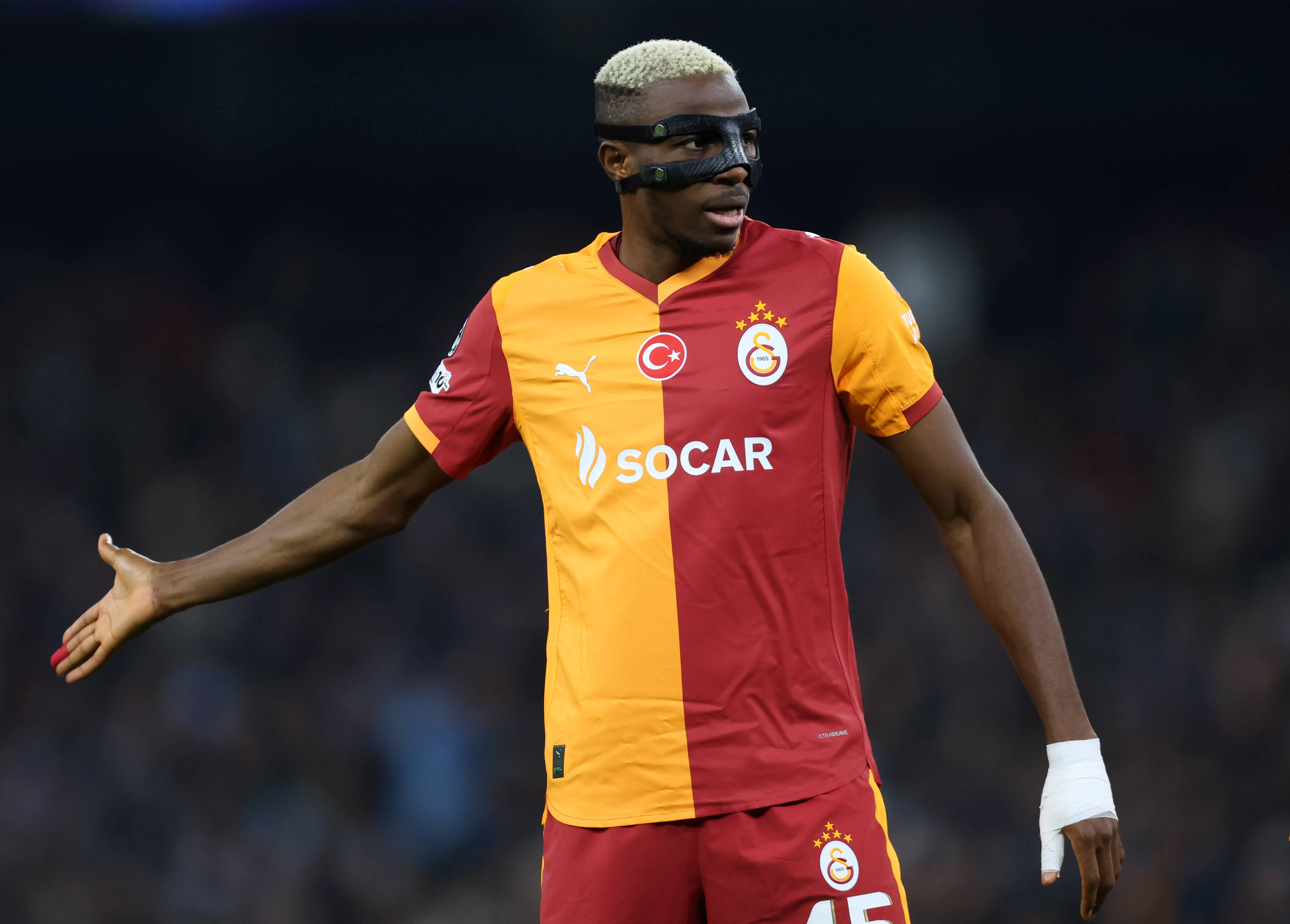 Victor Osimhen in action during the UEFA Champions League match between Manchester City and Galatasaray A.S
