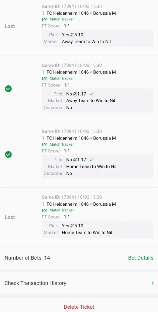 Home Team to Win to Nil betslip