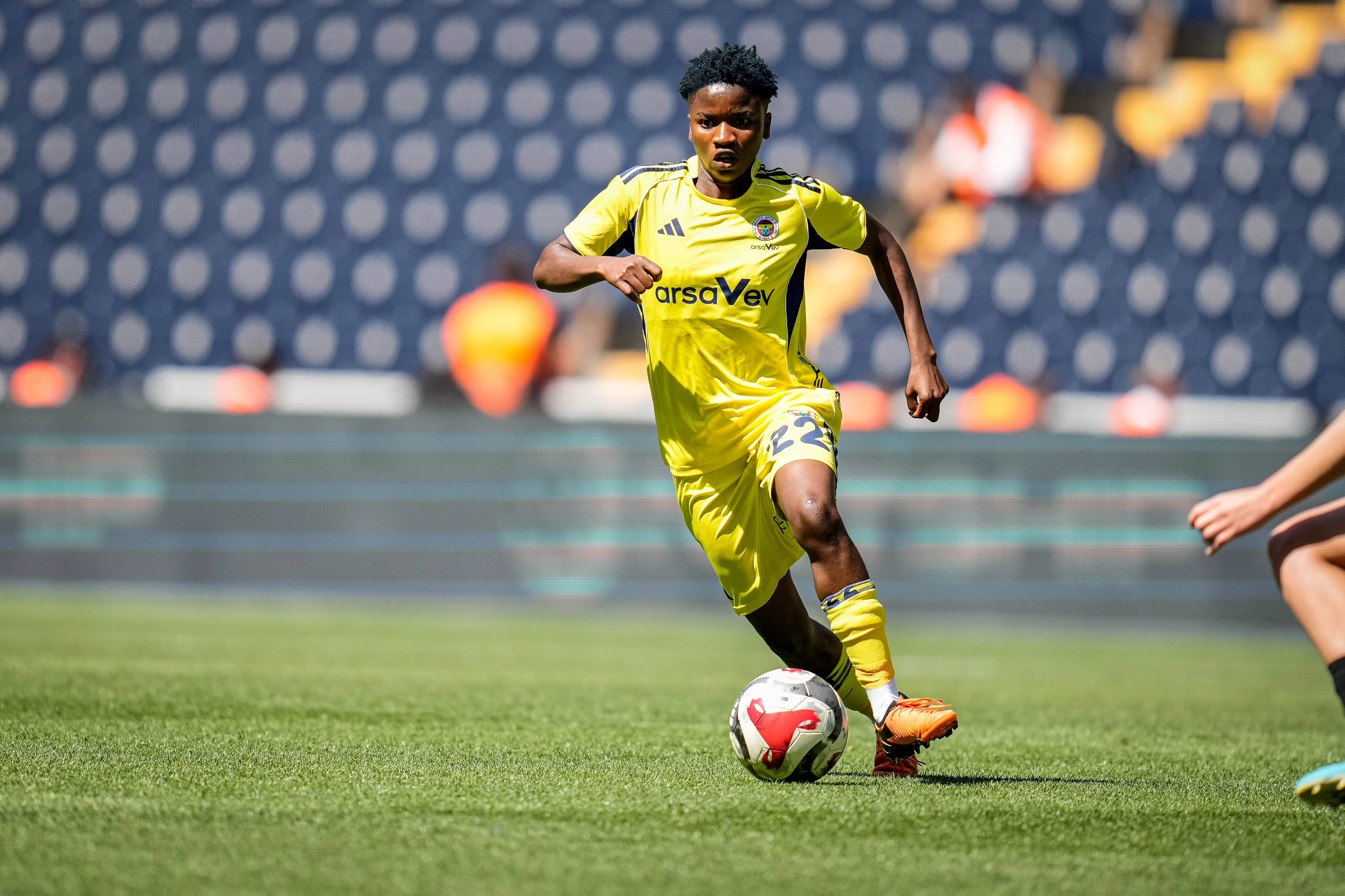 Flourish Chioma Sabastine of Fenerbahce Arsavev is in action during the Turkcell Women s Football Super League match between Fenerbahce Arsavev and Unye Kadin Futbol Kulubu at Chobani Stadium in Istanbul, Turkiye, on May 19, 2026.
