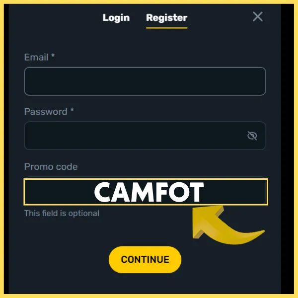 Campeonbet registration form with CAMFOT entered in promo code field.