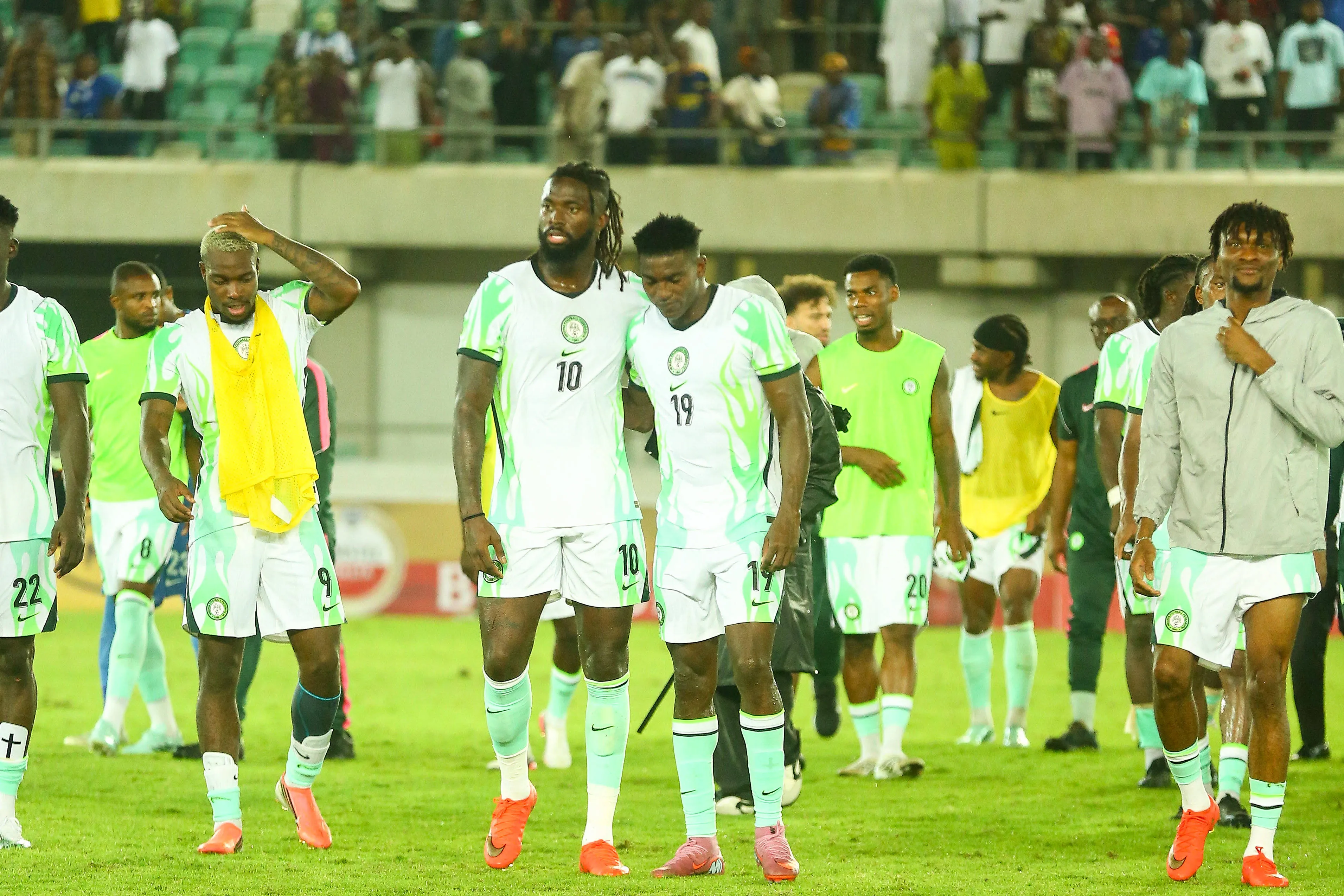 Super Eagles stars Tolu Arokodare, Semi Ajayi, George Ilenikhena, Taiwo Awoniyi