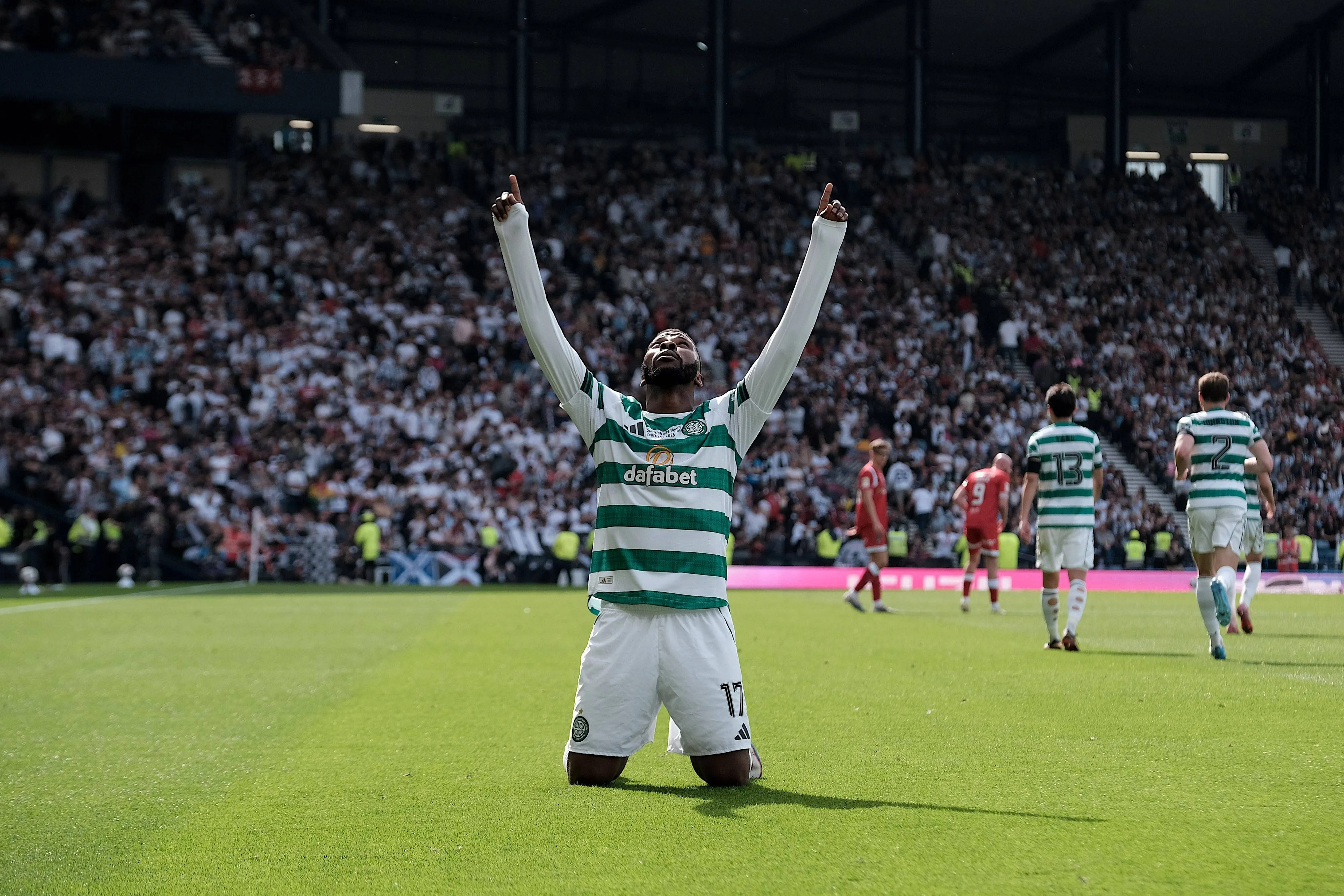 Kelechi Iheanacho at Celtic celebrates scoring the third goal Glasgow Barclays Hampden Scotland