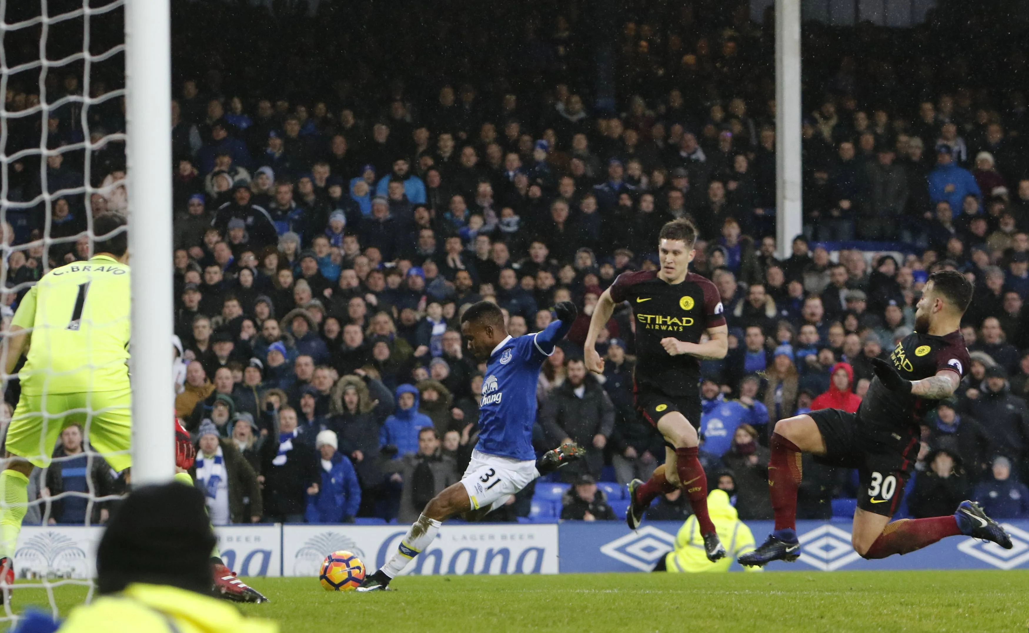 Ademola Lookman making his first appearance in an Everton shirt