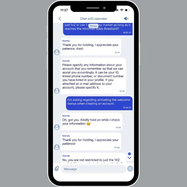 Paripesa customer support agent Mandy answering questions about Paripesa promo code.