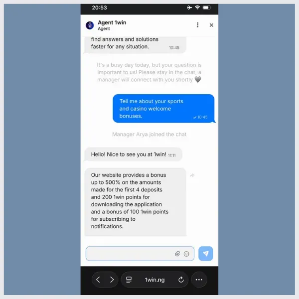 Chat with 1Win customer support