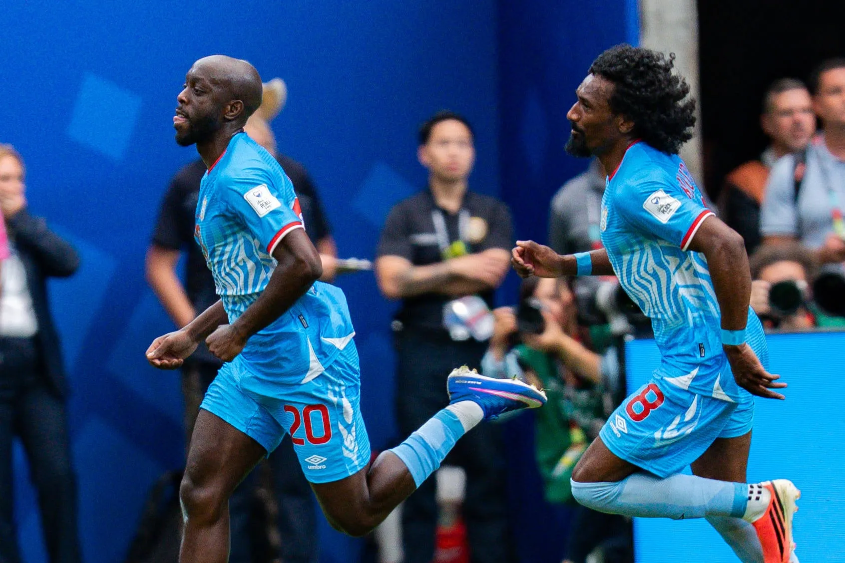 Yoane Wissa celebrates Congo's first-ever World Cup goal