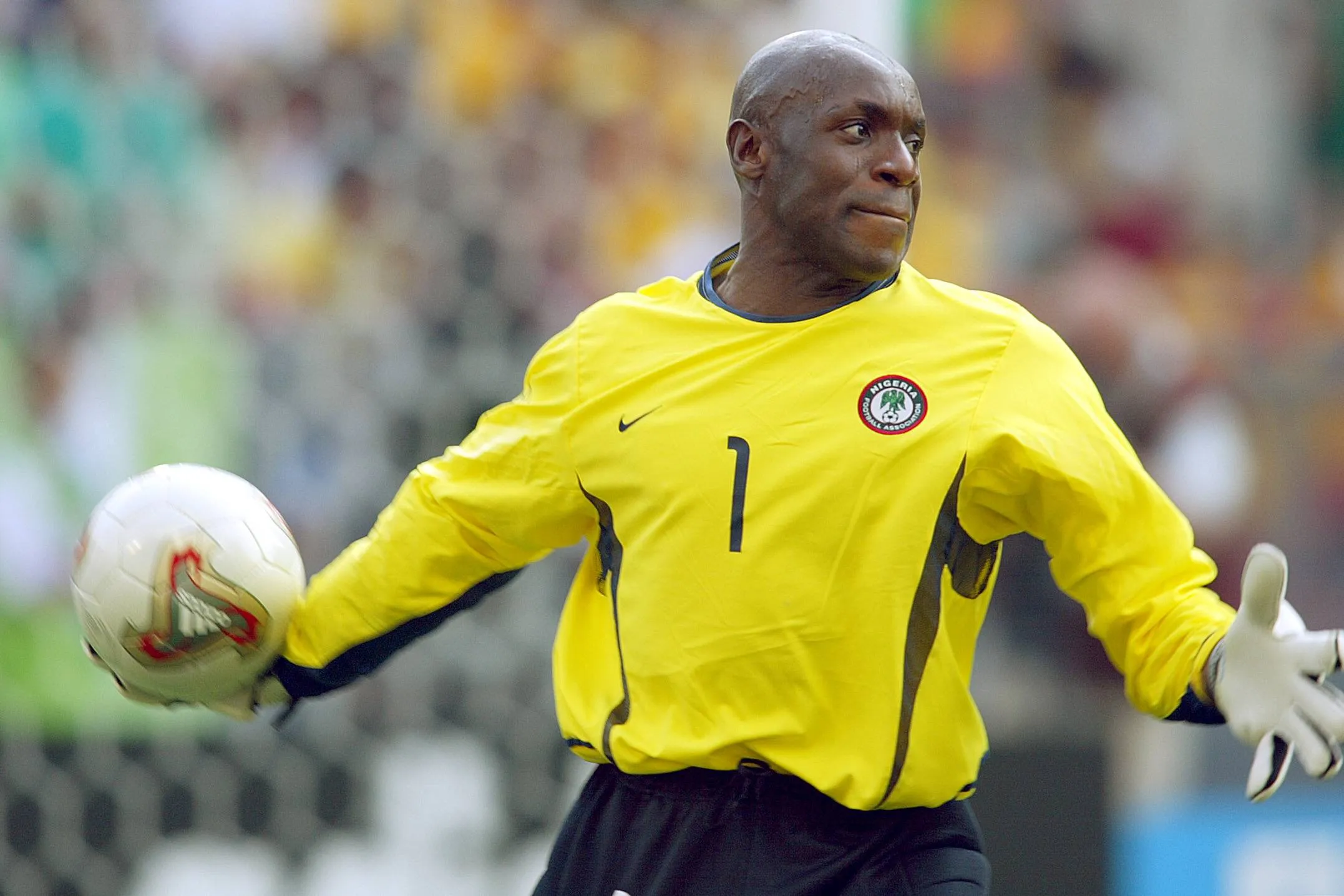 Ike Shorunmu in action for the Super Eagles of Nigeria in 2002