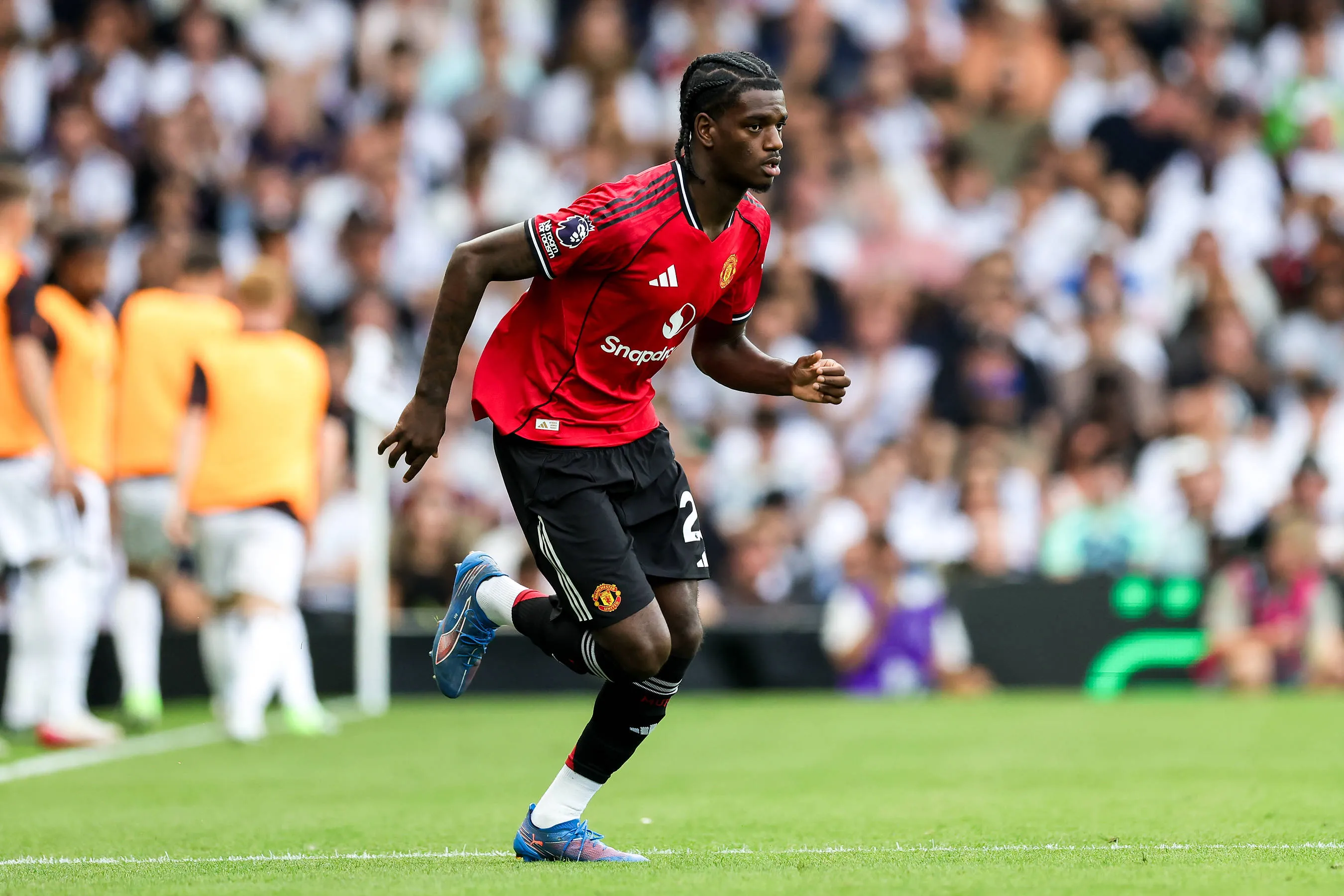 Ayden Heaven of Manchester United against Fulham