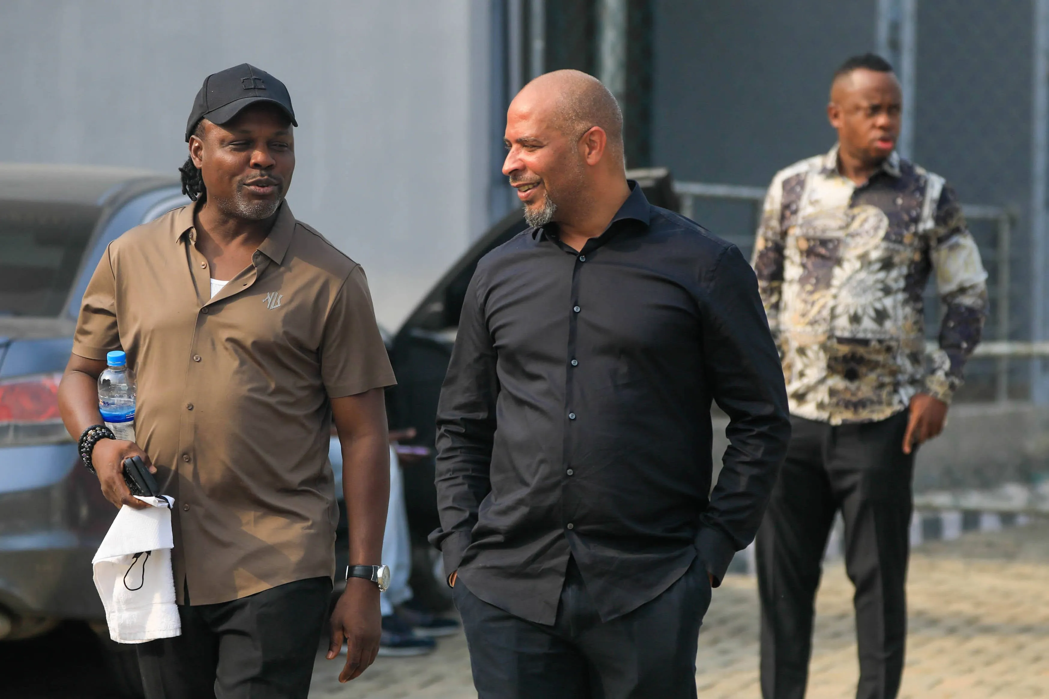 Super Eagles head coach Eric Chelle alongside Victor Ikpeba