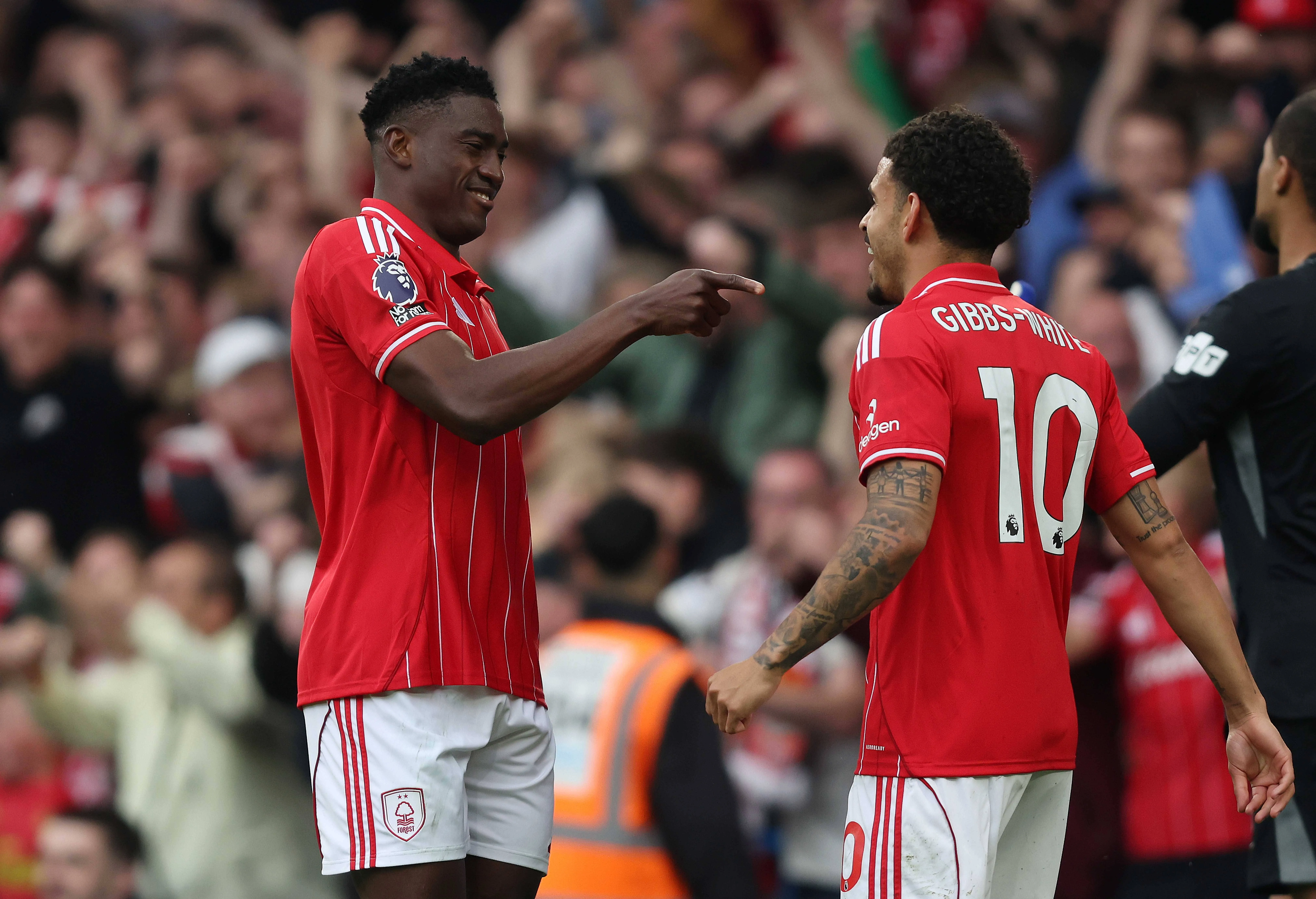Nigeria and Nottingham Forest striker Taiwo Awoniyi with Morgan Gibbs-White
