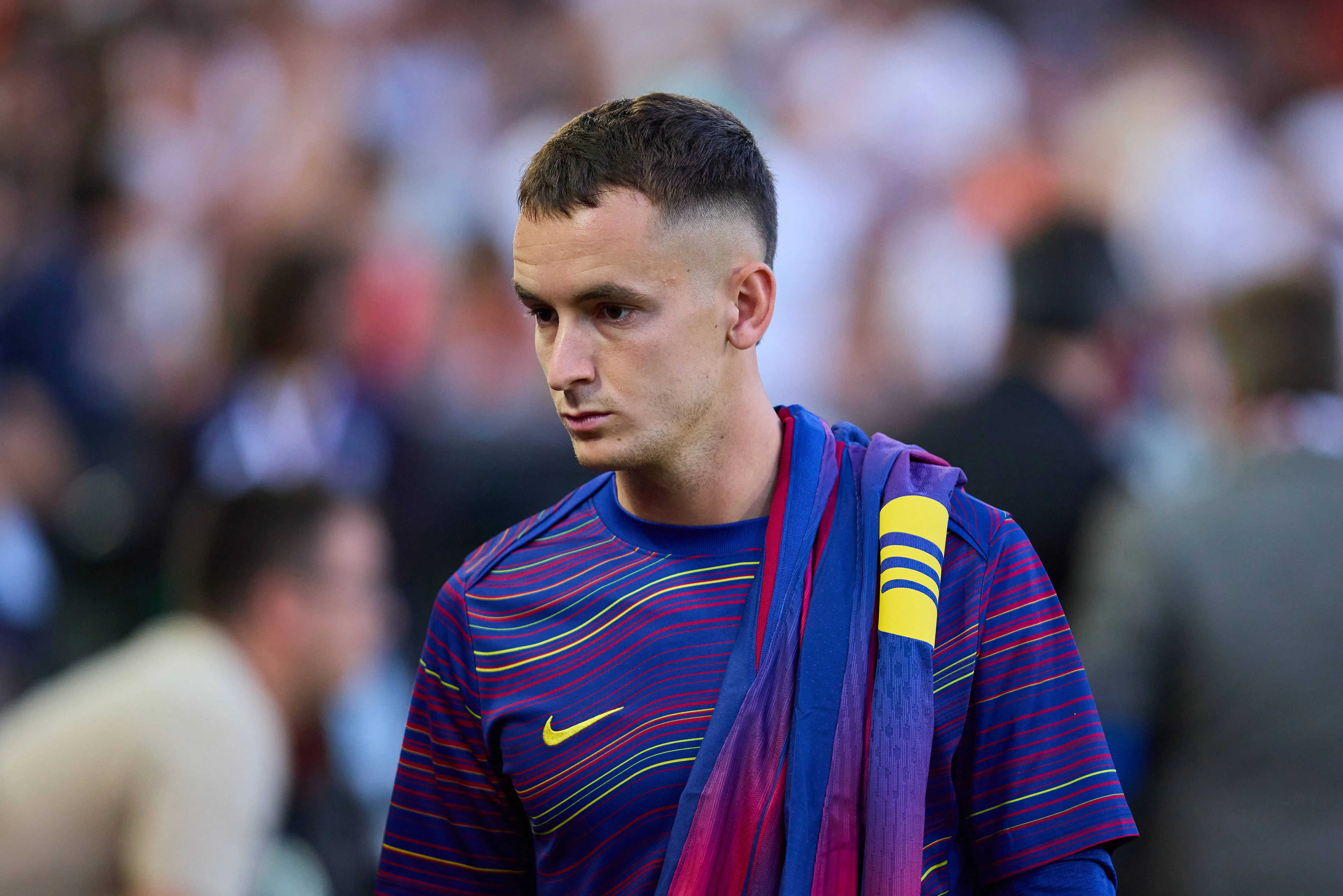 Marc Casado of FC Barcelona looks on prior to the LaLiga EA Sports match between Valencia CF and FC Barcelona at Estadio Mestalla on May 23, 2026 in Valencia, Spain