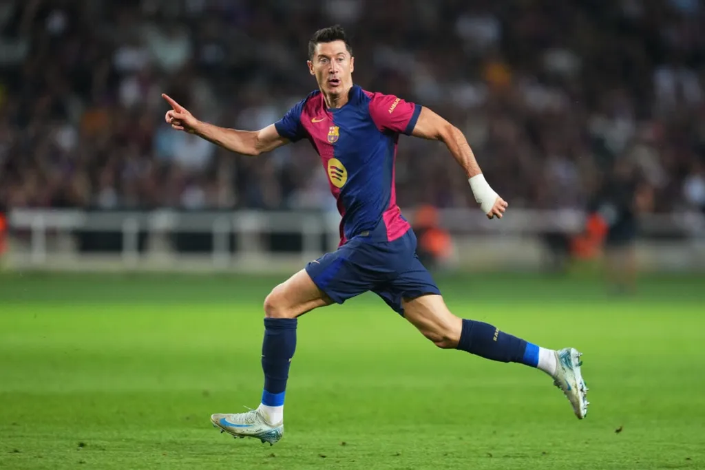 Robert Lewandowski of FC Barcelona during the La Liga EA Sports match between FC Barcelona and Getafe CF played at Lluis Companys Stadium on September 25, 2024 in Barcelona, Spain.